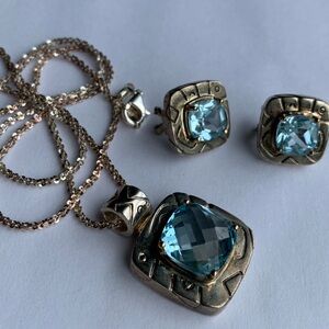 ATR Blue Topaz 14k Sterling Silver Necklace and Earrings Set